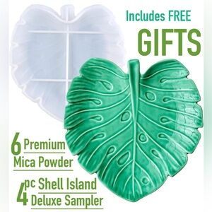 LARGE MONSTERA LEAF SILICONE TRAY MOLD DIY RESIN MICA SHELLS SEA GLASS& MORE LOT